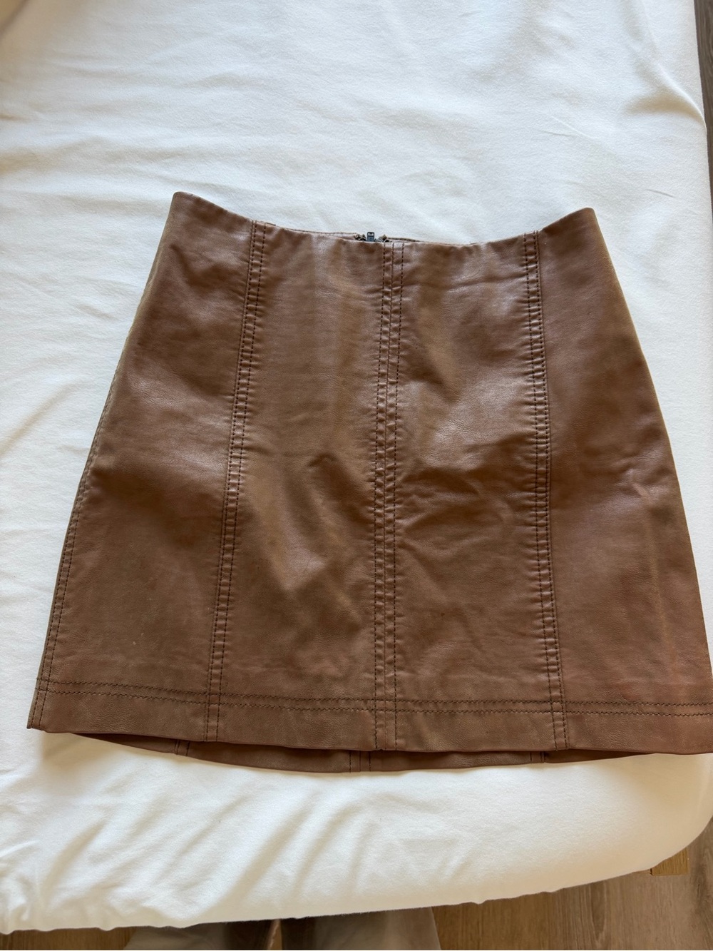 Free People Brown Leather A-Line Mini Skirt